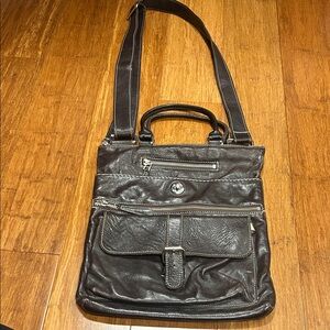 Roots Dark Brown Leather Messenger Bag